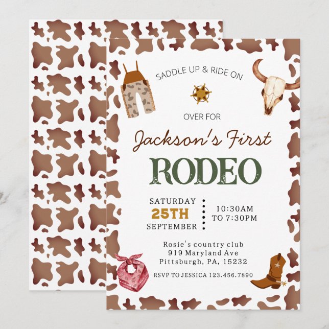 Boys My First Rodeo Cowboy 1st Birthday Invitation (Front/Back)