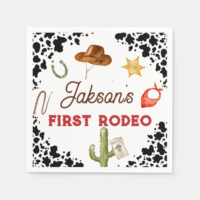 Boys My First Rodeo Cowboy 1st Birthday Napkin (Front)