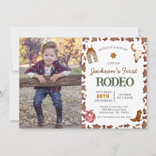 Boys My First Rodeo Cowboy 1st Birthday photo Invitation