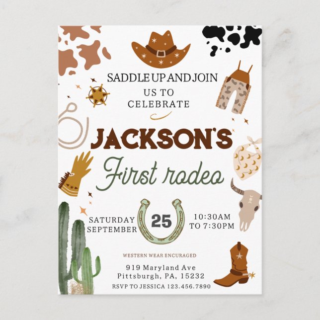 Boys My First Rodeo Cowboy 1st Birthday Postcard (Front)