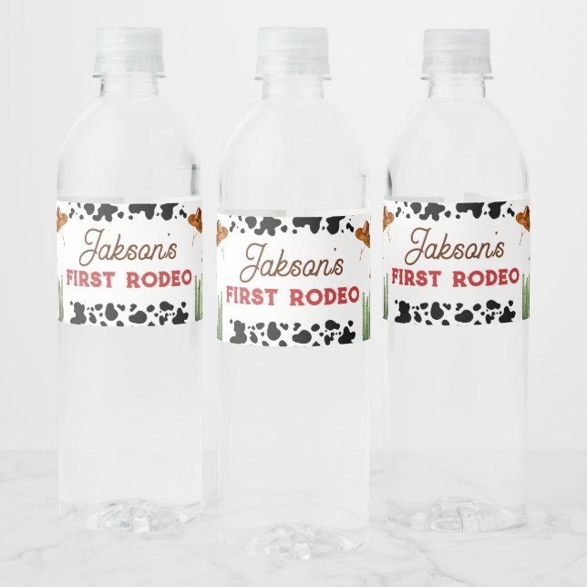Boys My First Rodeo Cowboy 1st Birthday Water Bottle Label (Bottles)
