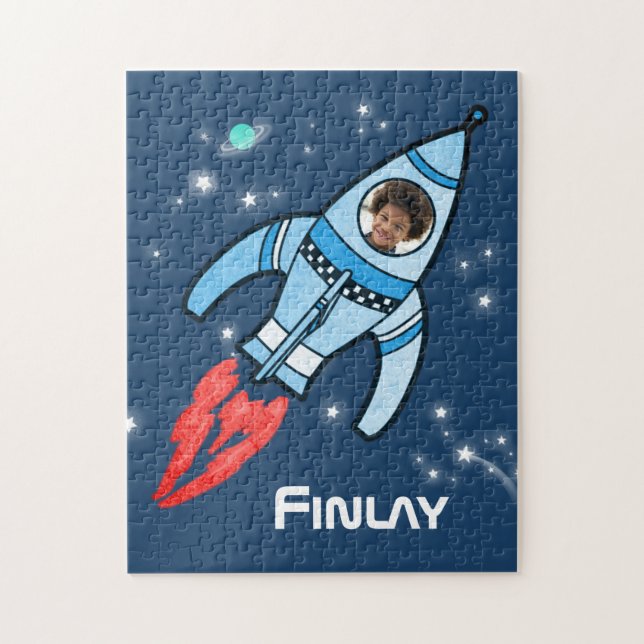 Boys name and photo rocket space kids jigsaw puzzle (Vertical)