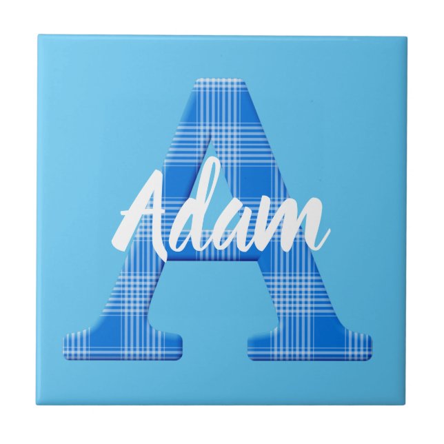 Boys Name Custom Plaid Letter A Tile (Front)