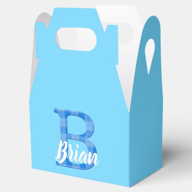 Boys Name Custom Plaid Letter B Custom Blue Favour Box (Opened)