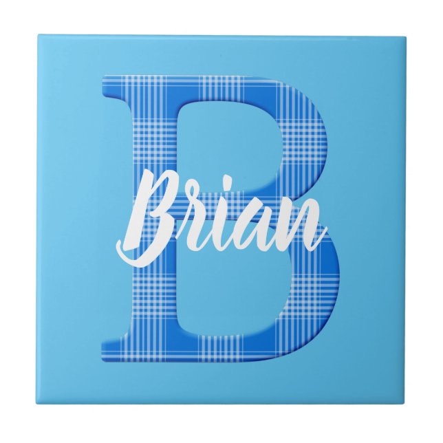 Boys Name Custom Plaid Letter B Tile (Front)