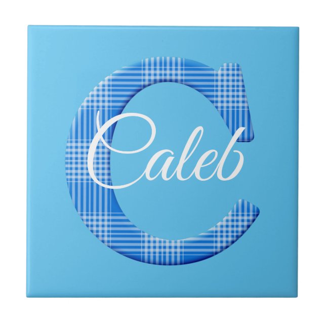 Boys Name Custom Plaid Letter C Tile (Front)