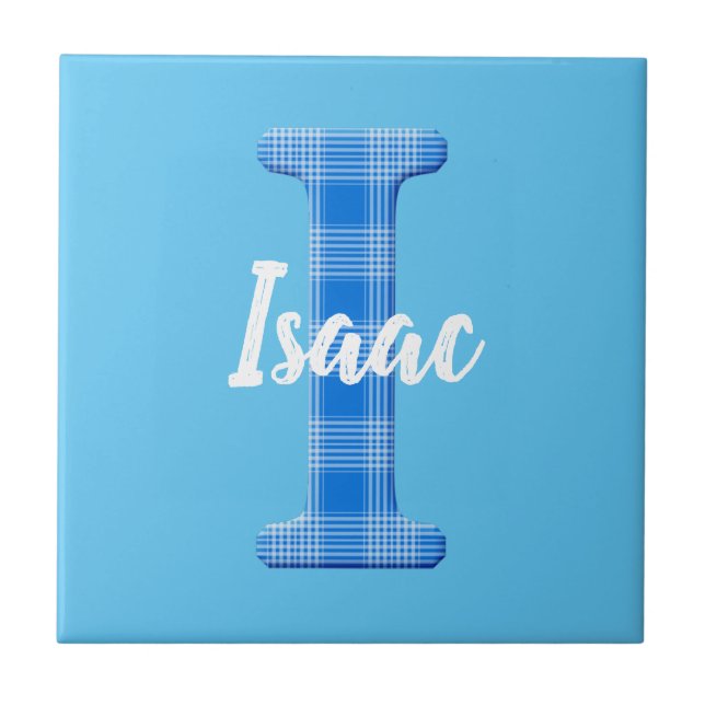 Boys Name Custom Plaid Letter I Tile (Front)