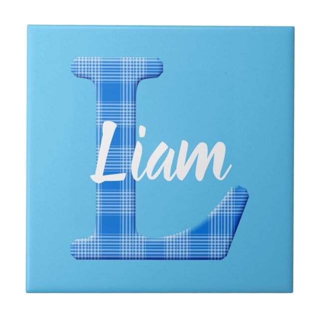Boys Name Custom Plaid Letter L Tile (Front)