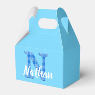 Boys Name Custom Plaid Letter N Custom Blue Favour Box