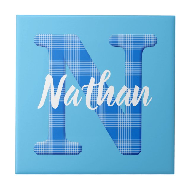 Boys Name Custom Plaid Letter N Tile (Front)