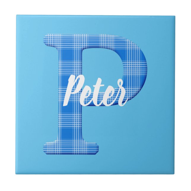 Boys Name Custom Plaid Letter P Tile (Front)