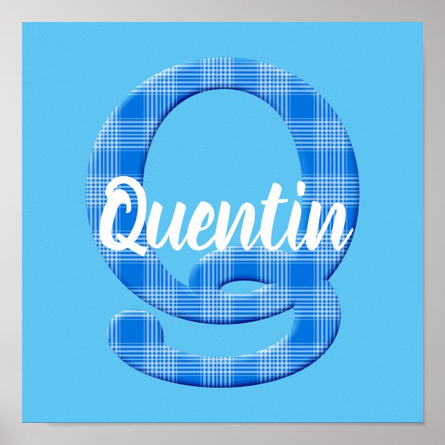 Boys Name Custom Plaid Letter Q Poster (Front)