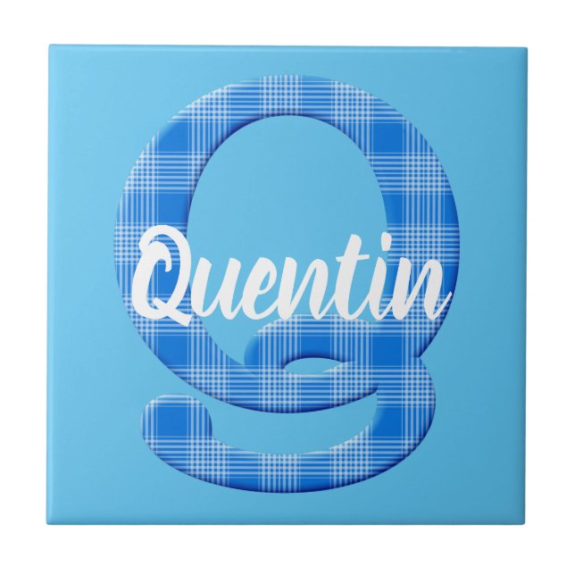 Boys Name Custom Plaid Letter Q Tile (Front)