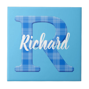 Boys Name Custom Plaid Letter R Tile