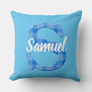 Boys Name Custom Plaid Letter S Cushion