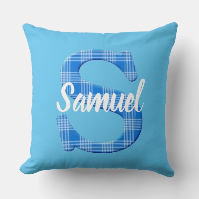 Boys Name Custom Plaid Letter S  Cushion (Front)