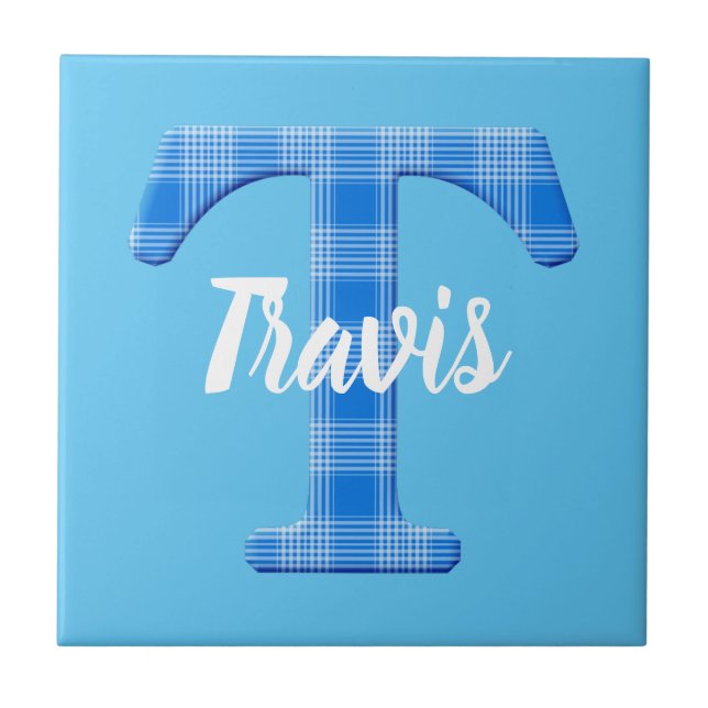 Boys Name Custom Plaid Letter T Tile (Front)