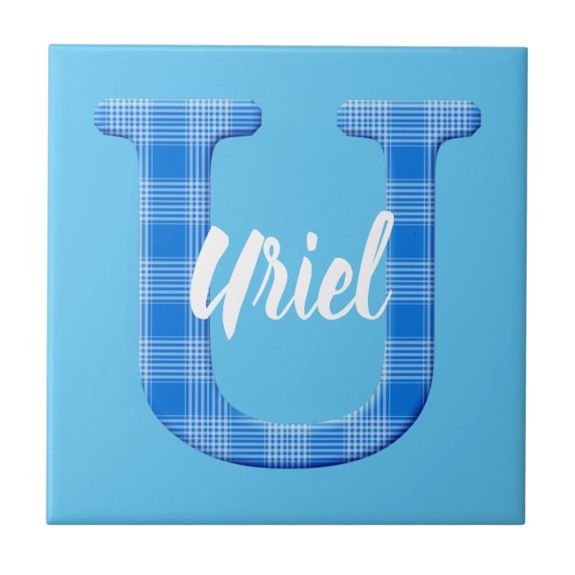 Boys Name Custom Plaid Letter U Tile (Front)