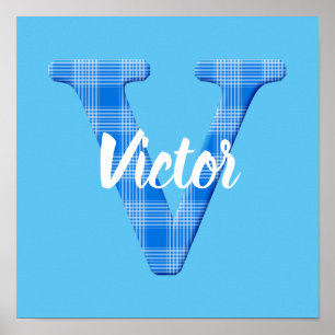 Boys Name Custom Plaid Letter V Poster