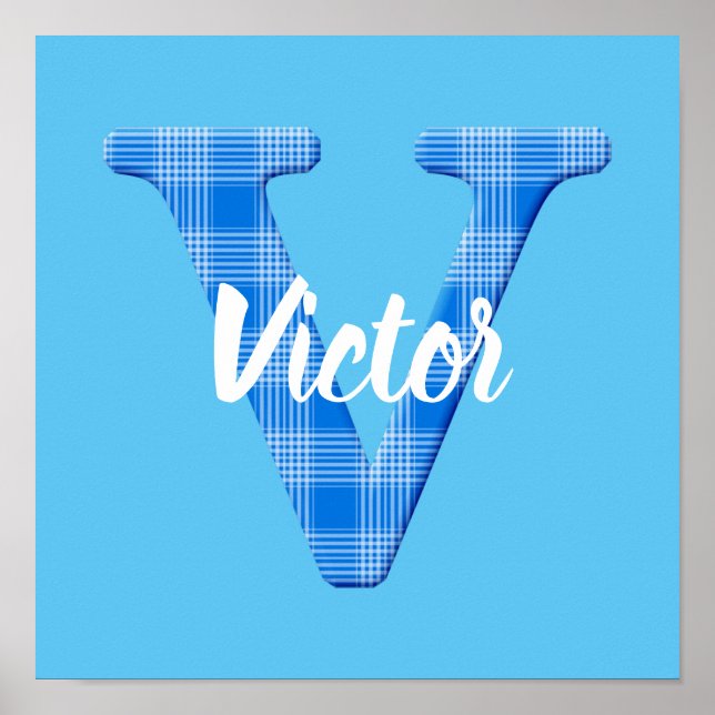 Boys Name Custom Plaid Letter V Poster (Front)