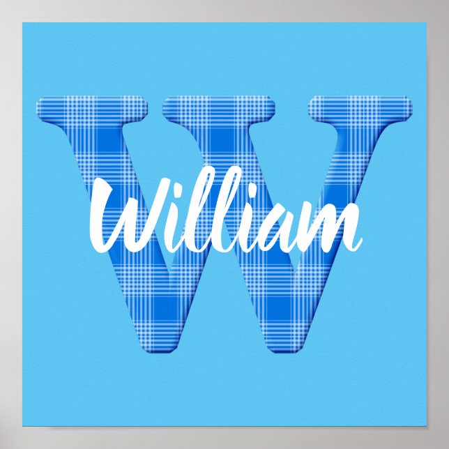 Boys Name Custom Plaid Letter W Poster (Front)