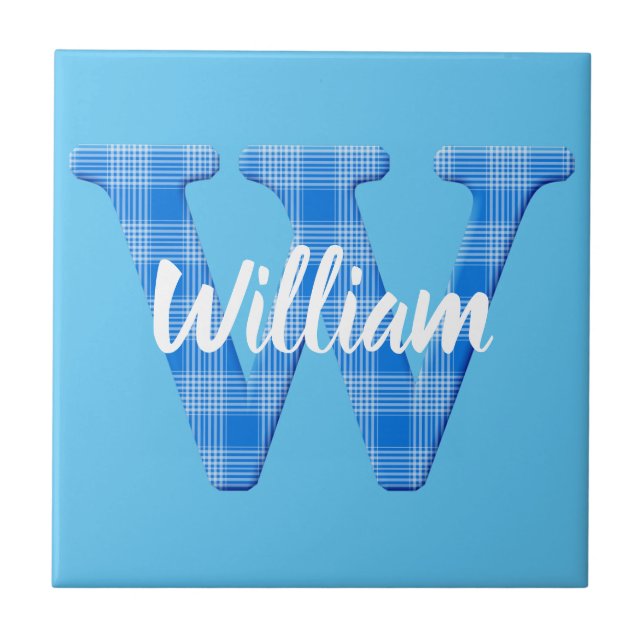 Boys Name Custom Plaid Letter W Tile (Front)