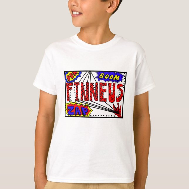 Boy's Name Finneus Spider Web Super Powers T-Shirt (Front)