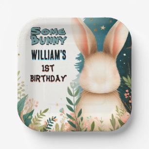 Boys Nature Some Bunny Is Turning One 1st Birthday Paper Plate