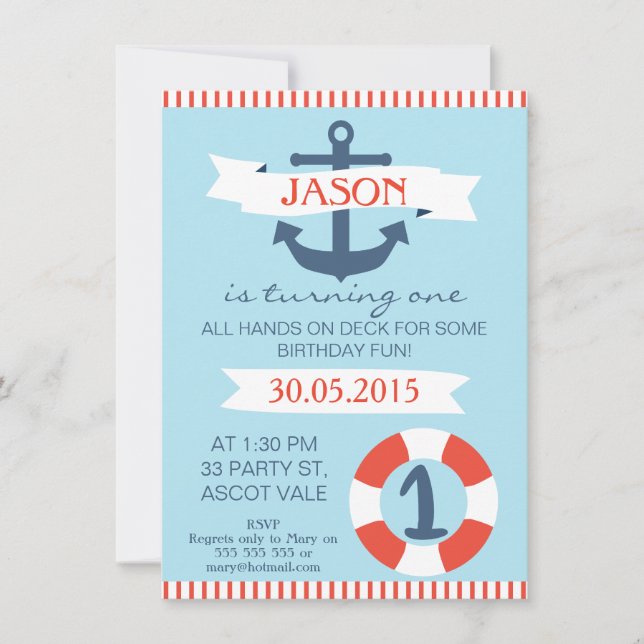 Boys Nautical 1st Birthday Invitation (Front)