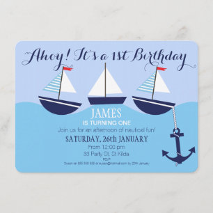 Boy's Nautical 1st Birthday Party Invitation