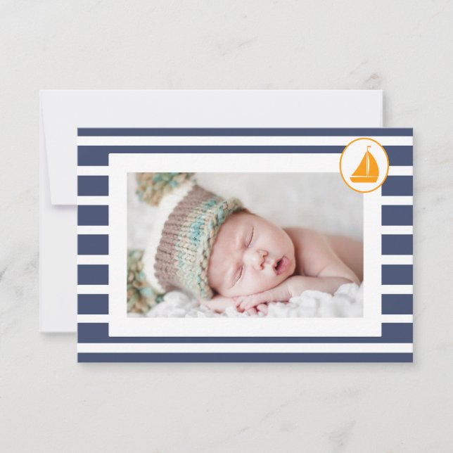 Boys Nautical Baptism Thank You Photo Flat Card (Front)