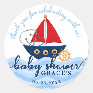 Boys Nautical Boat Baby Shower Thank You Sticker