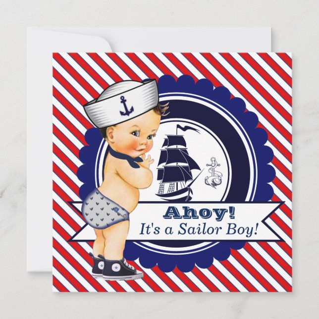 Boys Nautical Sailor Baby Shower Invitation (Front)