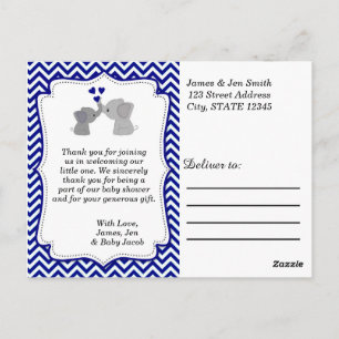 Boys NAVY Blue Elephant THANK YOU Post cards 366