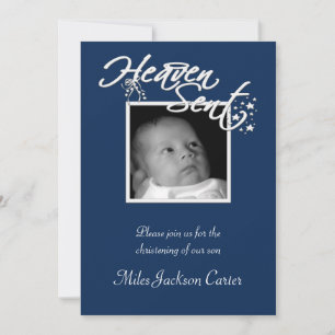 Boys Navy Blue Photo Christening Invitation