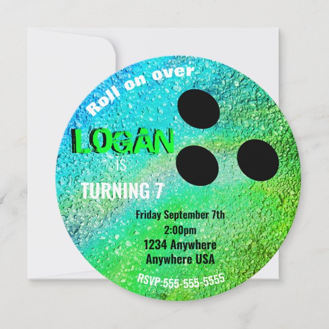 Boys neon BOWLING BALL bowling Glow birthday party Invitation (Front)