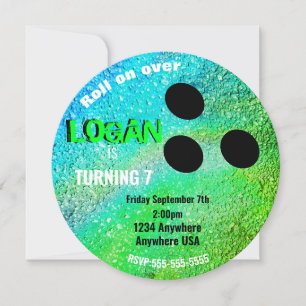 Boys neon BOWLING BALL bowling Glow birthday party Invitation
