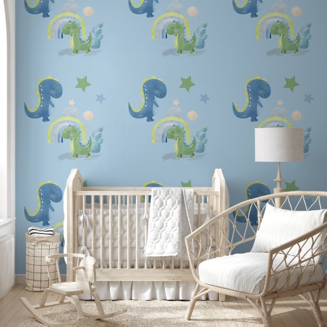 Boy's Nursery Dinosaurs at Play Peel & Stick Wallpaper (Kids)