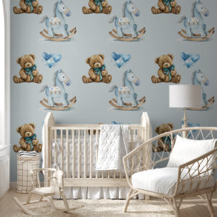Boy's Nursery Teddy & Rocking Horse Peel & Stick  Wallpaper