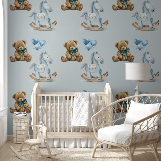 Boy's Nursery Teddy & Rocking Horse Peel & Stick  Wallpaper (Kids)