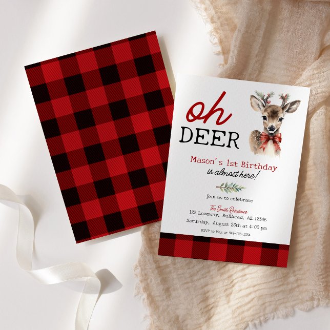 Boy's Oh Deer Christmas Deer Birthday Invitation (Creator Uploaded)