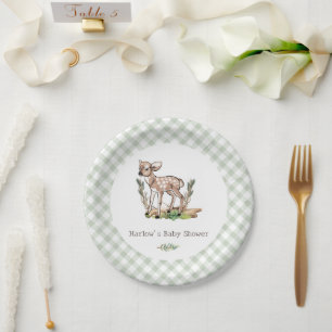 Boy's Oh Deer Woodland Baby Deer Baby Shower Paper Plate
