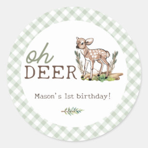 Boy's Oh Deer Woodland Baby Deer Birthday Classic Round Sticker
