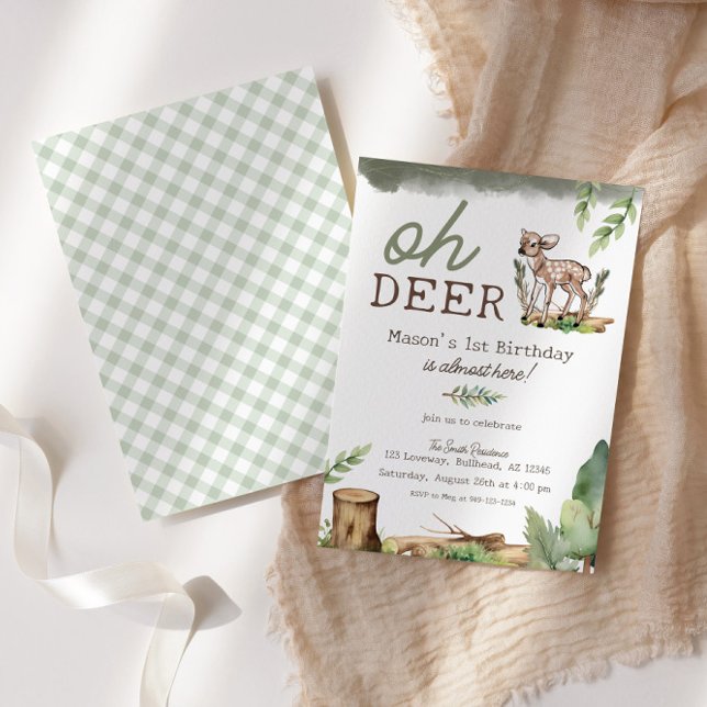 Boy's Oh Deer Woodland Baby Deer Birthday Invitation (Creator Uploaded)
