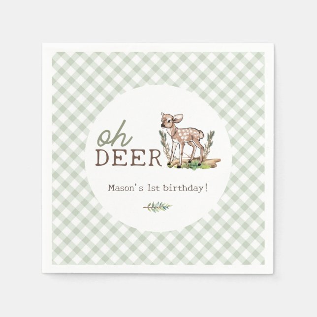 Boy's Oh Deer Woodland Baby Deer Birthday Napkin (Front)