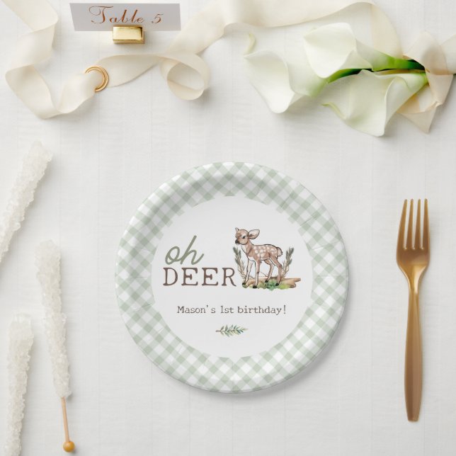 Boy's Oh Deer Woodland Baby Deer Birthday Paper Plate (Wedding)