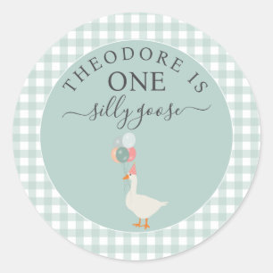Boy's One Silly Goose 1st Birthday Party Classic Round Sticker