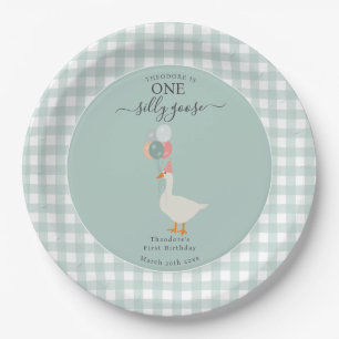 Boy's One Silly Goose 1st Birthday Party Paper Plate