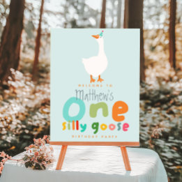 Boys One Silly Goose 1st Birthday Welcome Sign