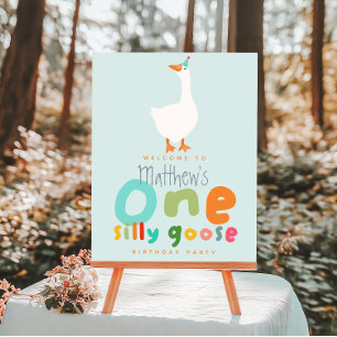 Boys One Silly Goose 1st Birthday Welcome Sign